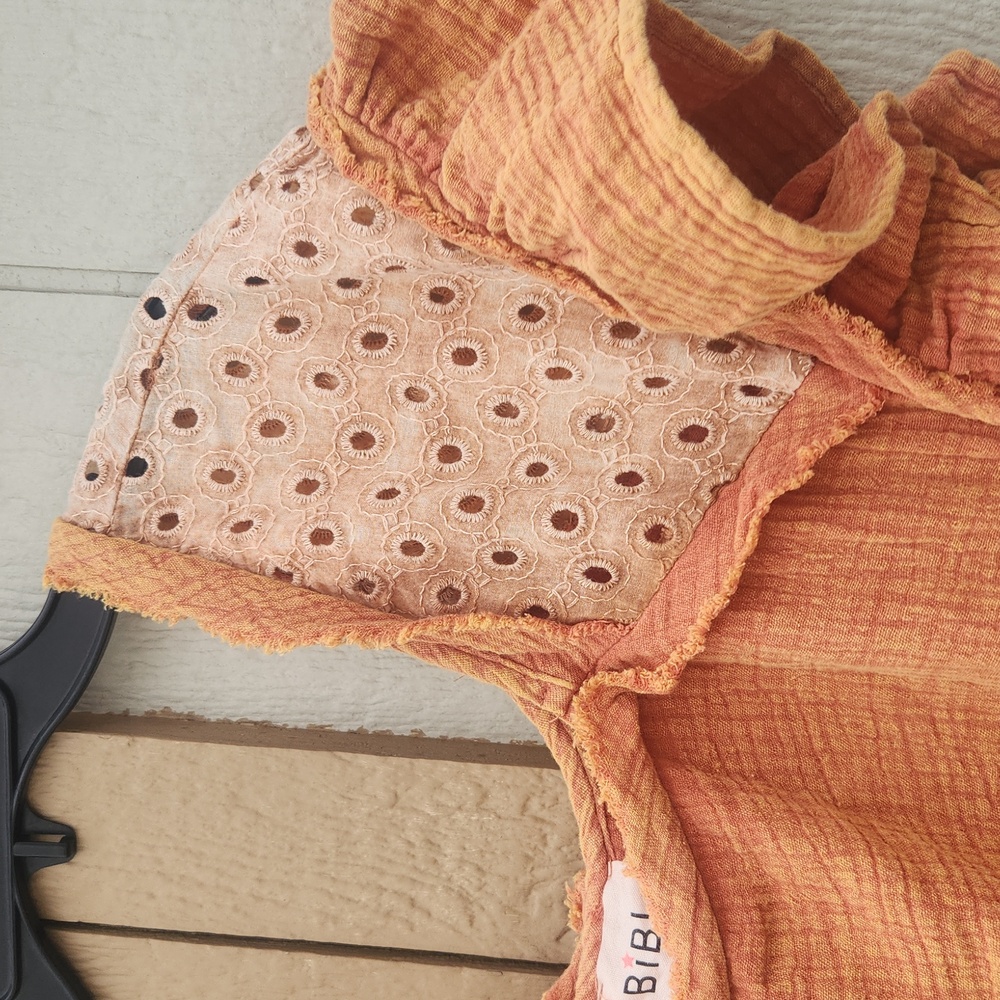Bibi Anthropologie Boho Charm Peplum Festival Country Eyelet Medium Peach Core - Picture 3 of 5